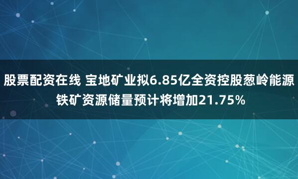 股票配资在线 宝地矿业拟6.85亿全资控股葱岭能源 铁矿资源储量预计将增加21.75%